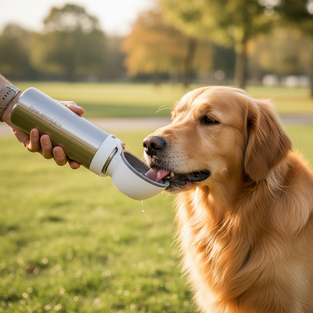 Golden retriever che beve dal Buddy Bottle